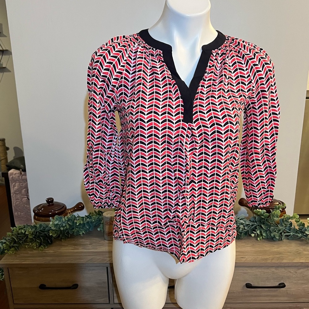 Crown & Ivy red white and black design petite top